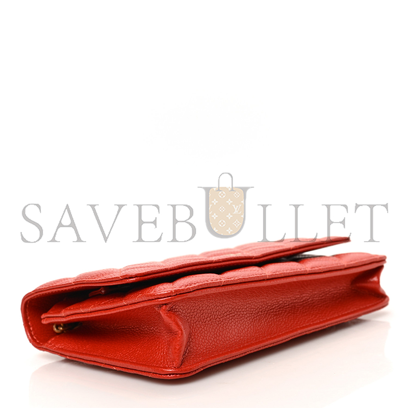CHANEL CAVIAR QUILTED WALLET ON CHAIN WOC RED  (19*13*4cm)